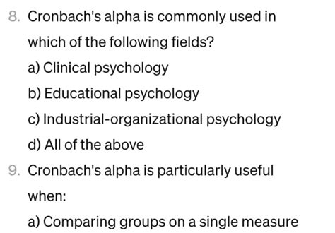 Solved Cronbach's alpha is commonly used in which of the | Chegg.com