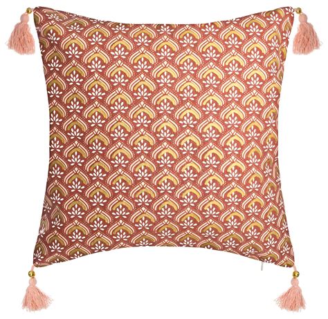 Housse De Coussin Hindou Or Et Pompons X Cm