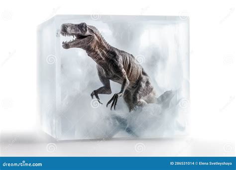 Frozen Terrible Giant Dinosaur In An Ice Cube The Concept Of Cloning