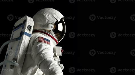 Side view of spaceman or astronaut isolated on black background ...