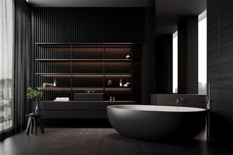 Premium AI Image | Black bathroom interior design with tropical plants ...