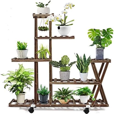 Unho Wood Plant Ladder Bench Tiered Plant Stand Step Planter Indoor