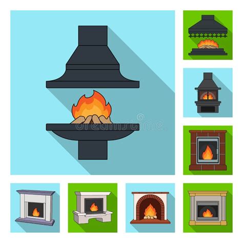 Different Kinds Of Fireplaces Flat Icons In Set Collection For Design