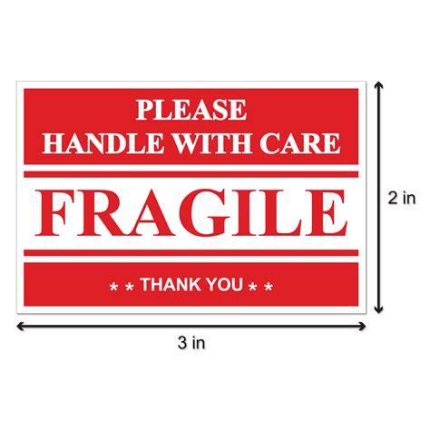 Fragile Handle With Care Stickers 3 X 2 Inch 300 Stickers Per Roll Red For Shipping