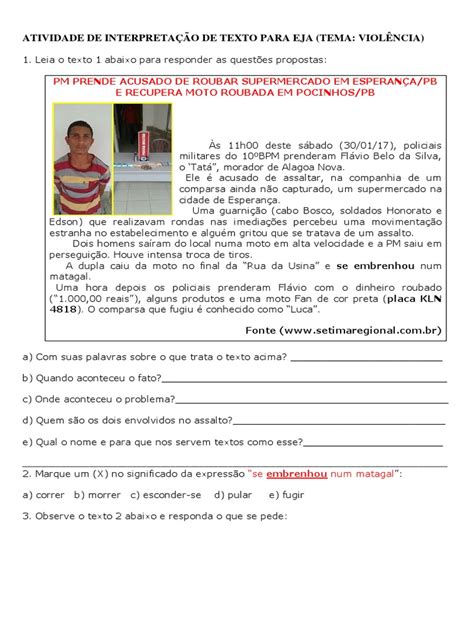 Atividades De Interpretação De Texto Para Eja Para Imprimir