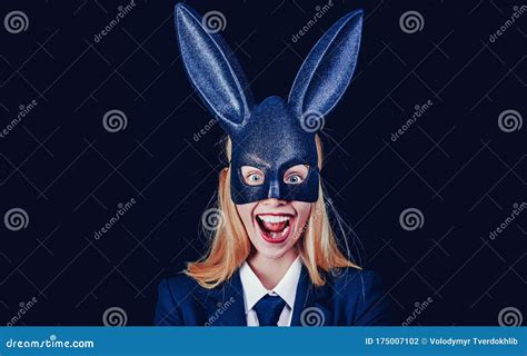 Lovely Woman In Rabbit Costume Model Dressed In Costume Easter Bunny