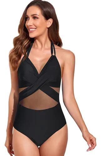 Traje De Baño Mujeres Bikini Negro Bañador De Una Pieza Meses sin interés