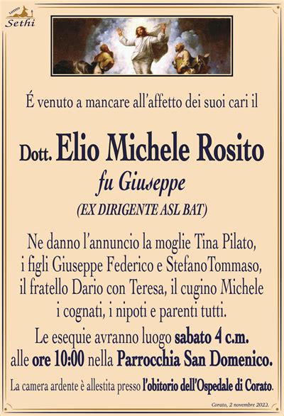 Dott Elio Michele Rosito Fu Giuseppe Ex Dirigente Asl Bat Corato