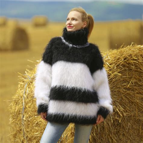 Black White Fuzzy Mohair Sweater Supertanya Supertanya