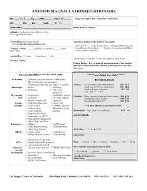 Fillable Online Anesthesia Evaluation Questionaire Fax Email Print