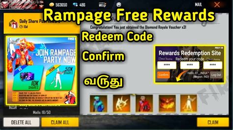 New Redeem Code In Free Fire Tamil Rampage Redeem Code In Free Fire