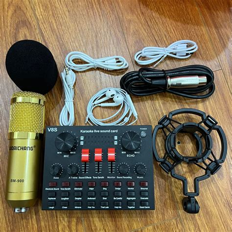 Combo Mic Thu Âm Hát Livestream Karaoke Micro BM 900 Sound Card V8