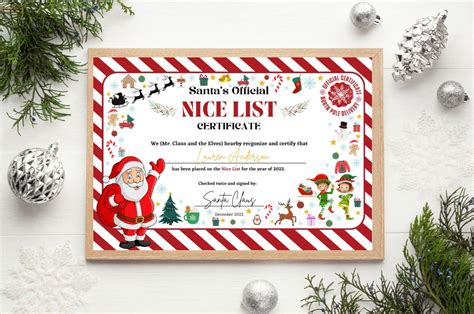 Editable Nice List Certificate Santas Nice List Official Certificate