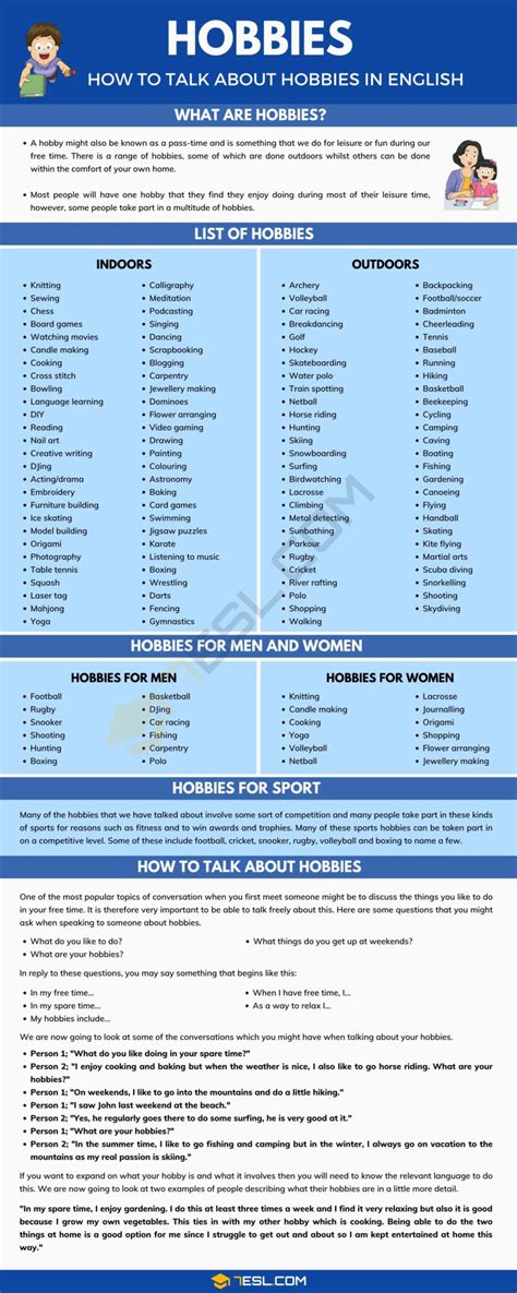 Talking About Hobbies | List of Hobbies for Men and Women • 7ESL