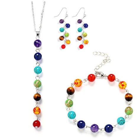 Chakra Bead Necklace Earrings And Bracelet Matching Set The Earrings