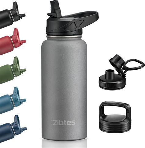 Amazon.com: Zibtes 32 oz Insulated Water Bottle With Straw,3 Lids(Flip ...