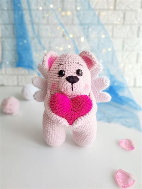 Teddy Bear Crochet Pattern Amigurumi Pink Heart Valentines Day Toy