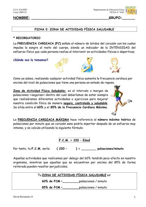 Pdf 272 Eso Doc · Ficha 2 Zona De Actividad FÍsica Saludable Recordatorio La Frecuencia