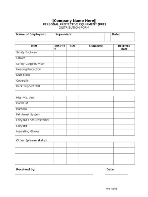 Sample Ppe Request Form