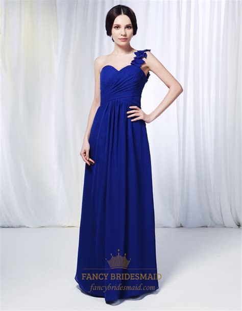 One Shoulder Chiffon Bridesmaid Dress Royal Blue Chiffon Formal Dress