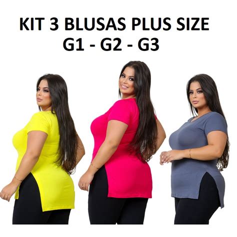 Kit 3 Blusas Plus Size Feminina T Shirt Manga Curta Basica Lisa Cobre