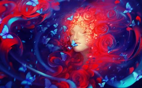 Redhead, Color, colourful, Comic , Digital, Women and Flowers Abstract ...