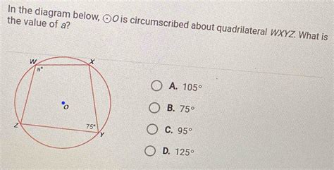 The Value Of A In The Diagram Below Odot O Is Circumscribed About