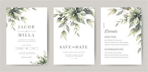 Plantilla De Tarjeta De Invitaci N De Boda Con Decoraci N De Hojas