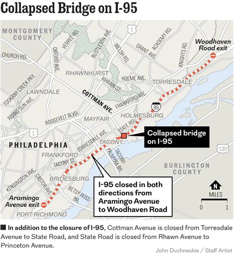 I 95 Collapse In Philadelphia Map Bridge Fire Explained