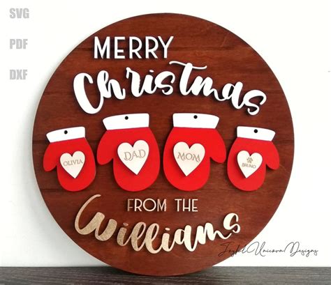 Christmas Wood Door Hangers Svg Bundle Laser Cut Round Signs Etsy