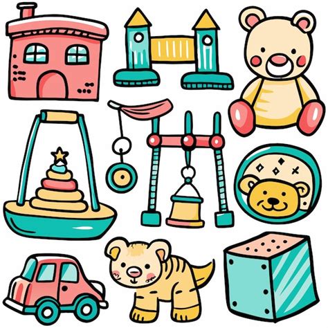 Conjunto de juguetes de dibujos animados coloridos para niños Vector