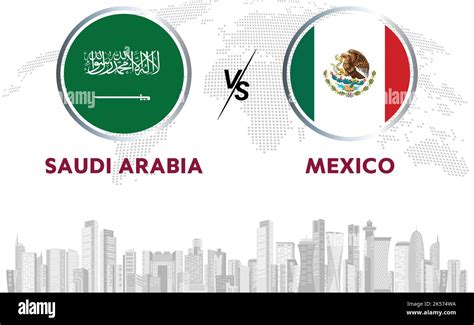 Saudi Arabia Vs Mexico Soccer Ball In Flag Design On Qatar Skyline