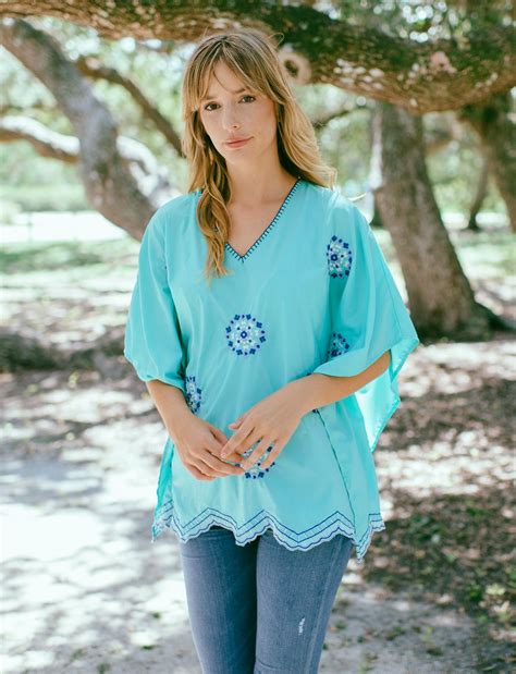 Cabana Life Bali Seas Embroidered Tunic Top 50 Uv Protection Tunic