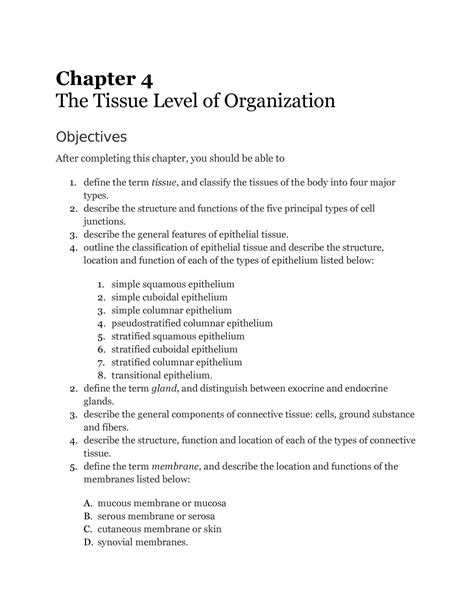 Chapter Notes The Tissue Level Of Organization Chapter The Tissue