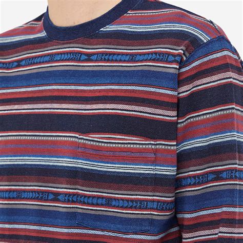 Beams Plus Men S Long Sleeve Indigo Native Stripe T Shirt In Red Beams Plus