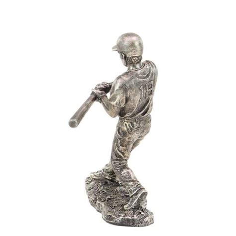 Traditional Silver Polystone Baseball Player Sculpture 16 X 12 X 8