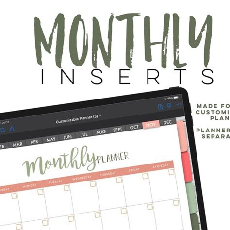 Monthly Planner Digital Inserts For The Customizable Digital Etsy