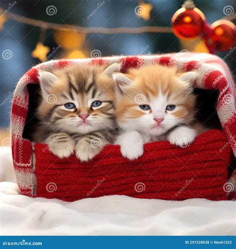 Cute Christmas Kittens Suitable For A Christmas Card Generative Ai Stock Illustration