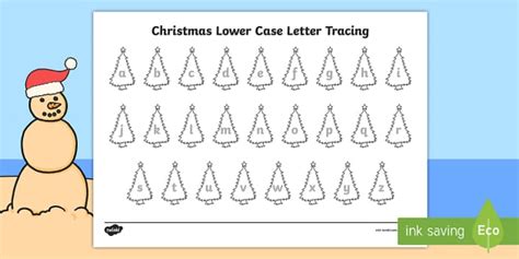 Christmas Trees Lowercase Letter Tracing Worksheets