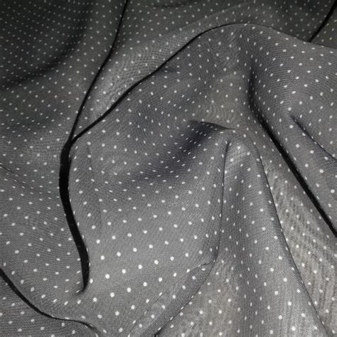 Gray Chiffon White Polka Dot Print Fabric By The Yard Polka Dots Mini