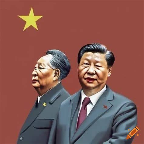 Xi Jinping And Mao Zedong In Suits Next To Each Other With Chinese Flag