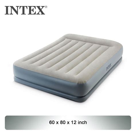 Intex Queen Pillow Mid Rise Airbed With Fiber Tech And Built Shopee