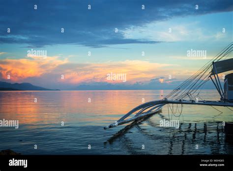 Banka Traditional Filipino Fishing Boat At Sunset Cebu Island The