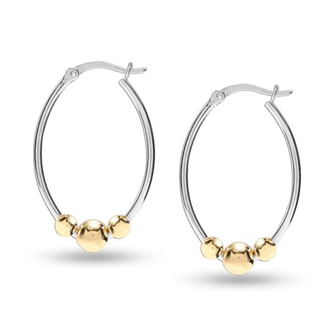 LeCalla 925 Sterling Silver Two Tone Gold Bead Oval Hoop Earrings