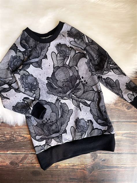 Chandail Raglan Fille Manches Longues Fleurs Noires Les Etsy Canada