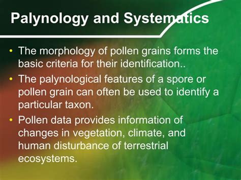 Palynology pollen morphology and biology