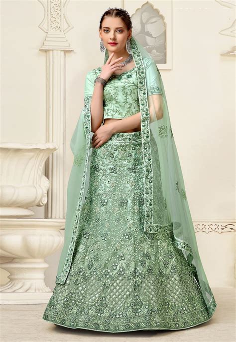 Pista Green Net A Line Lehenga Choli 266121