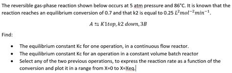 Solved The Reversible Gas Phase Reaction Shown Below Occurs Chegg