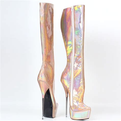 Sexy Metal Stiletto High Heel Boot Platform 22cm 8 Holographic Extreme Uk3 11 Ebay