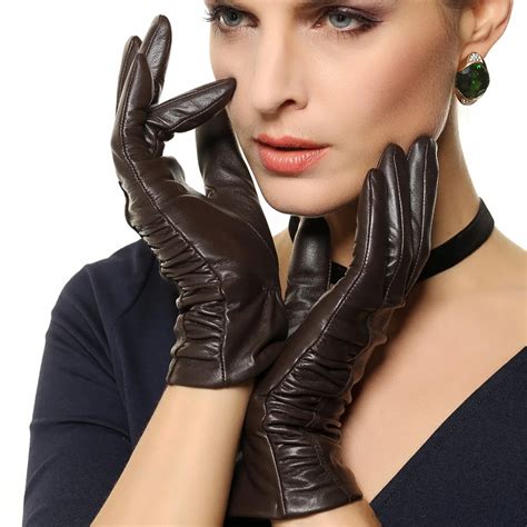 Womens Genuine Leather Gloves Female Delicate Ruffles Sheepskin Gloves Autumn Winter Thin